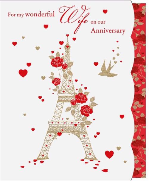 *Anniv Wife 9x7 - Eiffel Tower/Roses