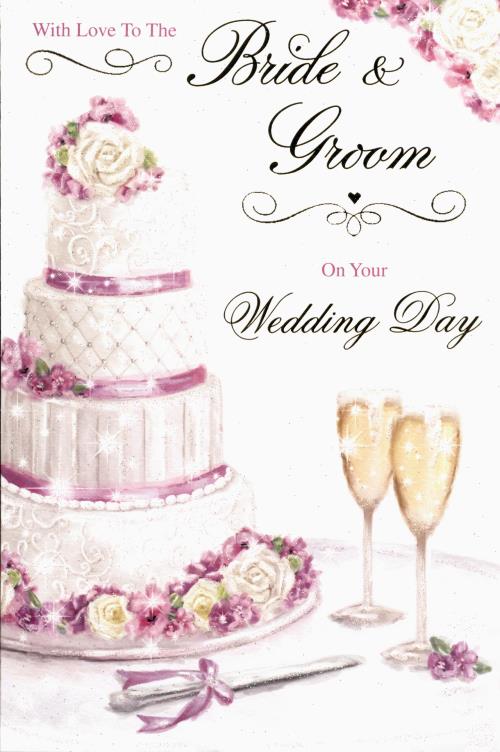 *Bride & Groom 9x6 - Cake With Pink Ribbon*