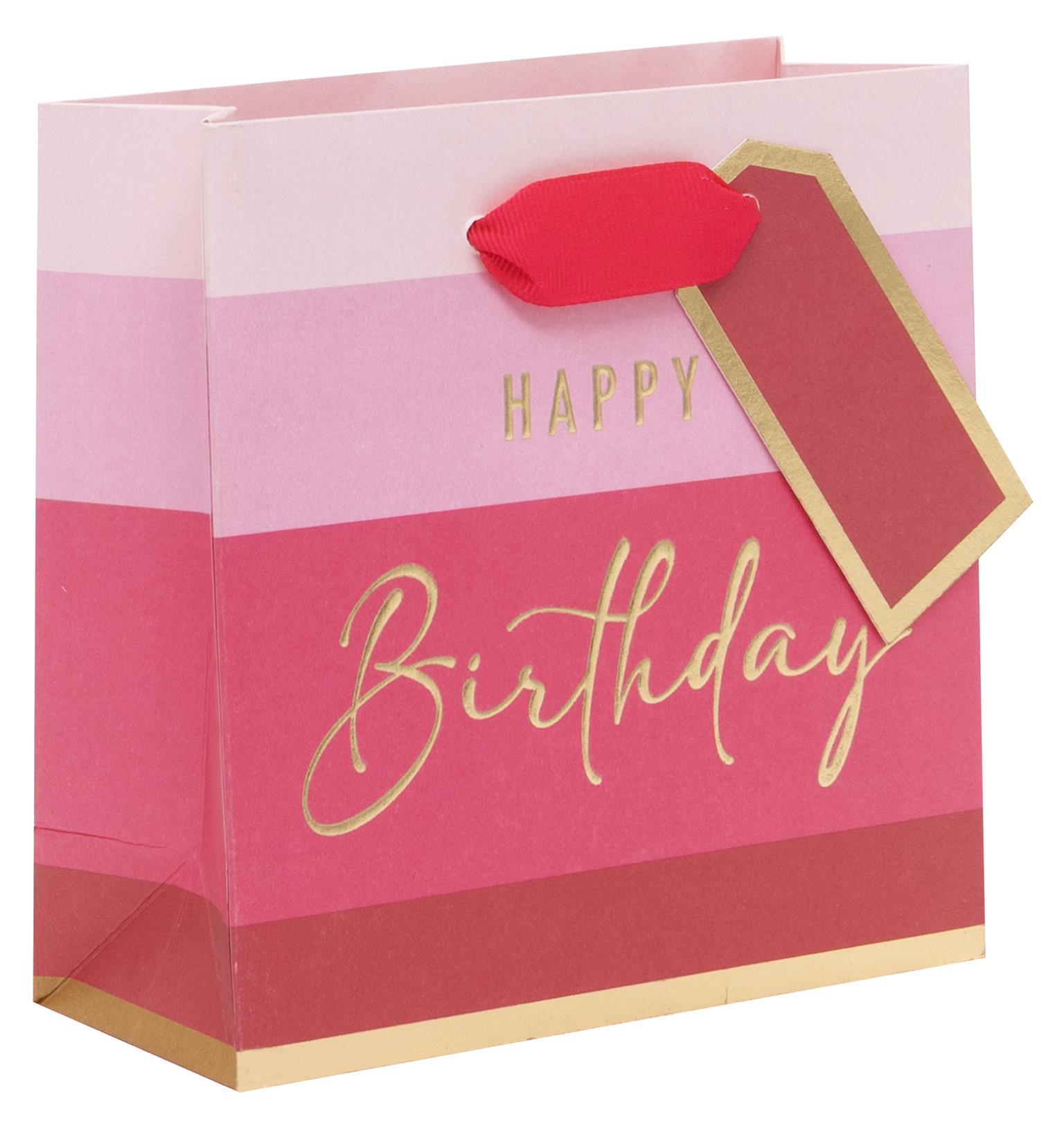 Bag Small - Happy Birthday Stripe Pink